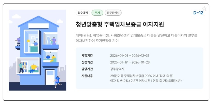 광주광역시, 청년 임차보증금 이자지원...